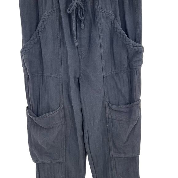 Free People Feelin' Good Pants Linen Blend Utility Cargo Black Size Small - Picture 4 of 11